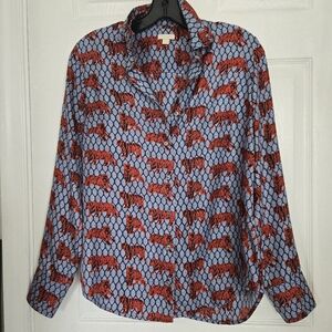 J. Crew Roaming Tigers Foulard Silk Button Blouse